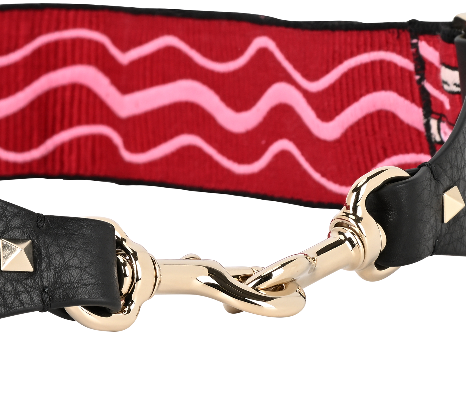 Valentino Rockstud Bag Strap, &pound;340, Accessories, Black/Pink/Red, Canvas/Leather, Other view